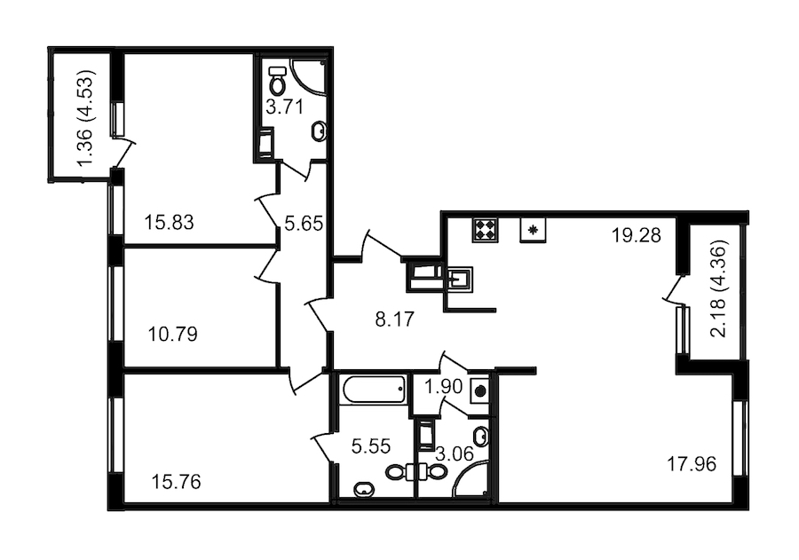 3-комнатная квартира 107.66 м², 14/14 эт., ЖК «Чёрная речка»